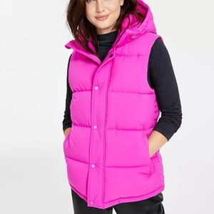 BCBG Hooded Puffer Vest in Bright Pink